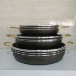 تابه 3 عددی گرانیتی زنبوری دسته طلایی - Image 2